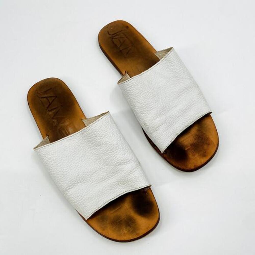 James Smith white‎ slide sandals